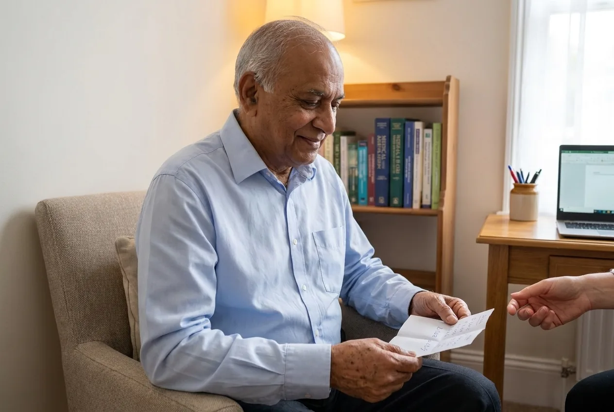 He brings his blood sugar readings on a slip of paper to every appointment. Stable, no medication. A finite investment in root cause work replaced a monthly prescription cost with no end date.