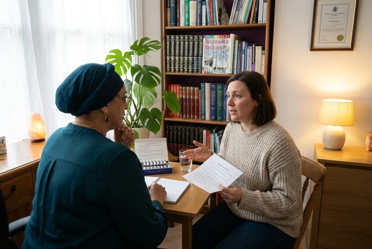 This is what an informed first conversation looks like. She came with questions. The practitioner welcomed them. That's how you know you're in the right room.