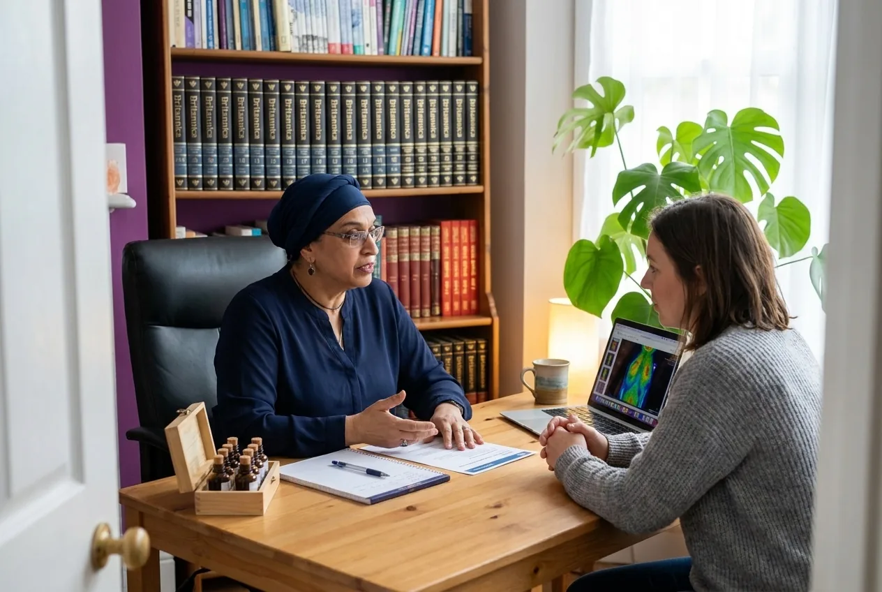 This is what thorough looks like. Not a quick scan and a bag of supplements, but a conversation where someone takes the time to understand your full picture before interpreting a single data point.